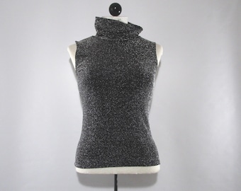 Black Sleeveless T Neck, Juniors Large Party Top, Vintage 90s Turtleneck, Going Out