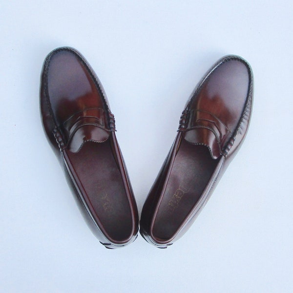 Dexter Hand Sewn Maroon Penny Loafers 14, Vintage 1970s 1980s Burgundy Shoes, Preppy Slip Ons, Near Mint