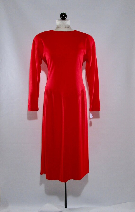 NOS, Red Drop Waist Dress 10, Vintage 1980s Minima