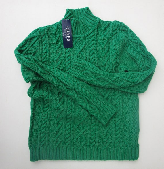 Cotton Cable Pullover Large, Vintage 1990s Dark G… - image 9