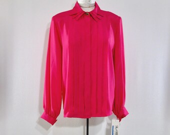 Pink Pleated Blouse 10, Vintage 1980s Fuchsia Work After Work Wear, NOS