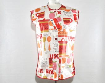 Cotton Kitchen Smock SM, Vintage MCM Lowenstein Vest, Sleeveless Cooking Top, Tag