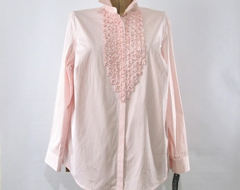 Ralph Lauren Striped Blouse 1 X, Vintage 1990s Preppy Cotton Top Ruffled Bib, Tag