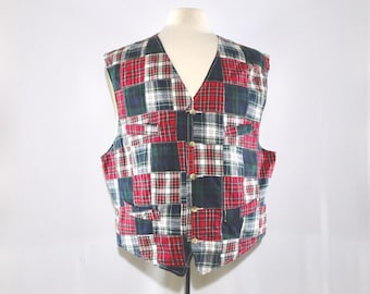 Patch Madras Vest XL, Vintage 1990s Lined Top, Tommy Hilfiger, Deadstock