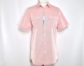Red White Striped Shirt S, Donna Karan, Vintage 80s 90s Top Pockets, Tag