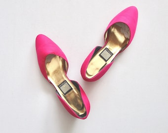 Pink Fabric Slip Ons 8 1/2 Medium, Vintage 1970s 1980s Nina Shoes, d'Orsay, Unworn