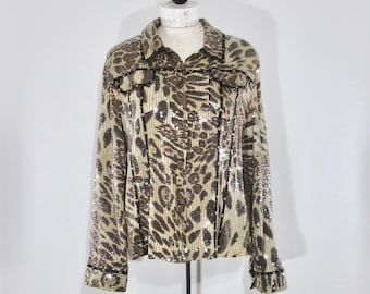1990s Animal Print Sequined Jacket L, Vintage Sandy Starkman Statement Piece Large