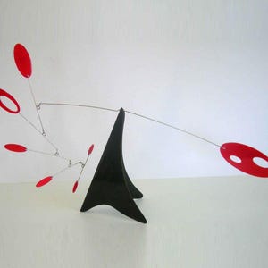 Mid-century modern Tabletop mobile stabile hanging mobile art sculpture black and red, ALL METAL
