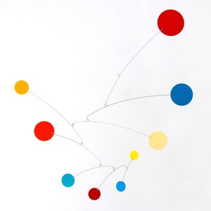 Mid-century Modern Mobile, Hanging Metal Mobile Sculpture in multi-colors - red, orange, yellow, blues - retro modern colors decor 24&quot;X 26&quot;