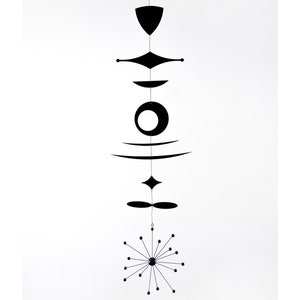 Large Hanging Mobile Wall Decor Sculpture Art - Black Mid-century Modern  Gift in vintage retro 50&#39;s 60&#39;s style - linear mobile for corner