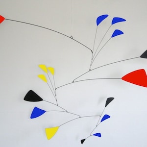 Large Hanging Mobile, mid-century modern hanging sculpture art red black yellow blue ALL METAL