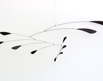 Raven mobile, hanging mobile sculpture large black art mid-century modern