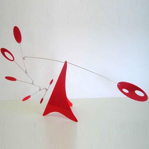 Red Standing Mobile - Mid-century modern Tabletop hanging stabile hanging mobile art sculpture red - 13 inches by 21 inches - ALL METAL