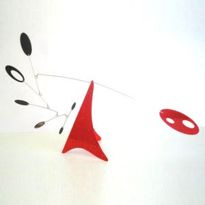Mid-century modern Tabletop mobile stabile hanging mobile art sculpture black and red - 13 inches by 21 inches ALL METAL