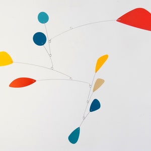 Mid-century Modern Mobile, Hanging Mobile Sculpture in multi-colors - red, yellow, blues - ALL METAL - 28" X 22" - Great Gift, Perfect Size