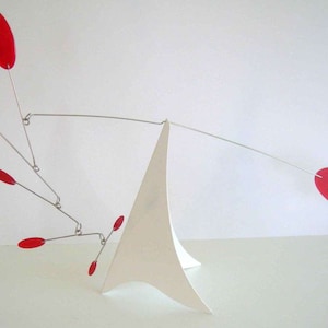 Mid-century modern Tabletop mobile stabile hanging mobile art sculpture white and red