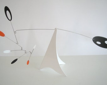Mid-century modern Tabletop mobile stabile hanging mobile art sculpture orange black white