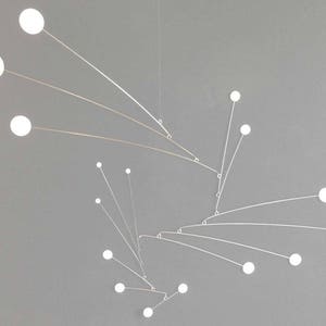 Lumi mobile, mid-sized metal mid-century modern stainless steel and powder coated aluminum, snow white