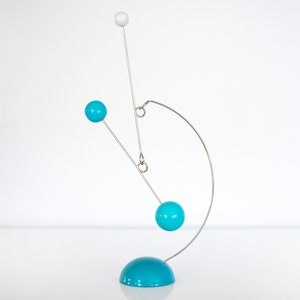 Turquoise and Teal Tabletop Hanging Mobile, Standing Stabile, Mid-Century Modern Art with heavy steel base metal mobile home decor 9 inches