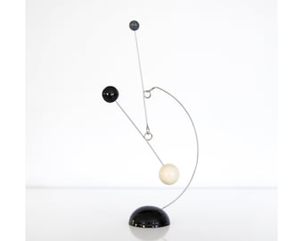 Black, White, and Grey Tabletop Hanging Mobile, Standing Stabile, Mid-Century Modern Art with heavy steel base