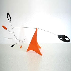 Mid-century modern Tabletop mobile stabile hanging mobile art sculpture orange black white 21&quot; X 13&quot; Hanging mobile art - ALL METAL
