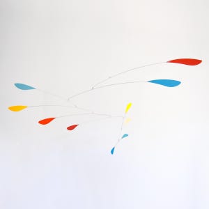 Large Multi-color Mid-century modern hanging mobile sculpture in red, blue, orange, yellow, beige