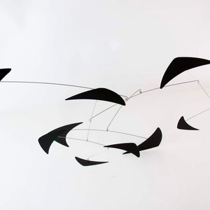 Large Black Hanging Mobile, 5 ft by 2ft, mid-century modern hanging sculpture art, all metal