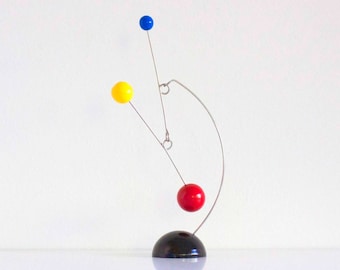 Red, Black, Yellow and Blue Tabletop Hanging Mobile, Standing Stabile, Mid-Century Modern Art with heavy steel base