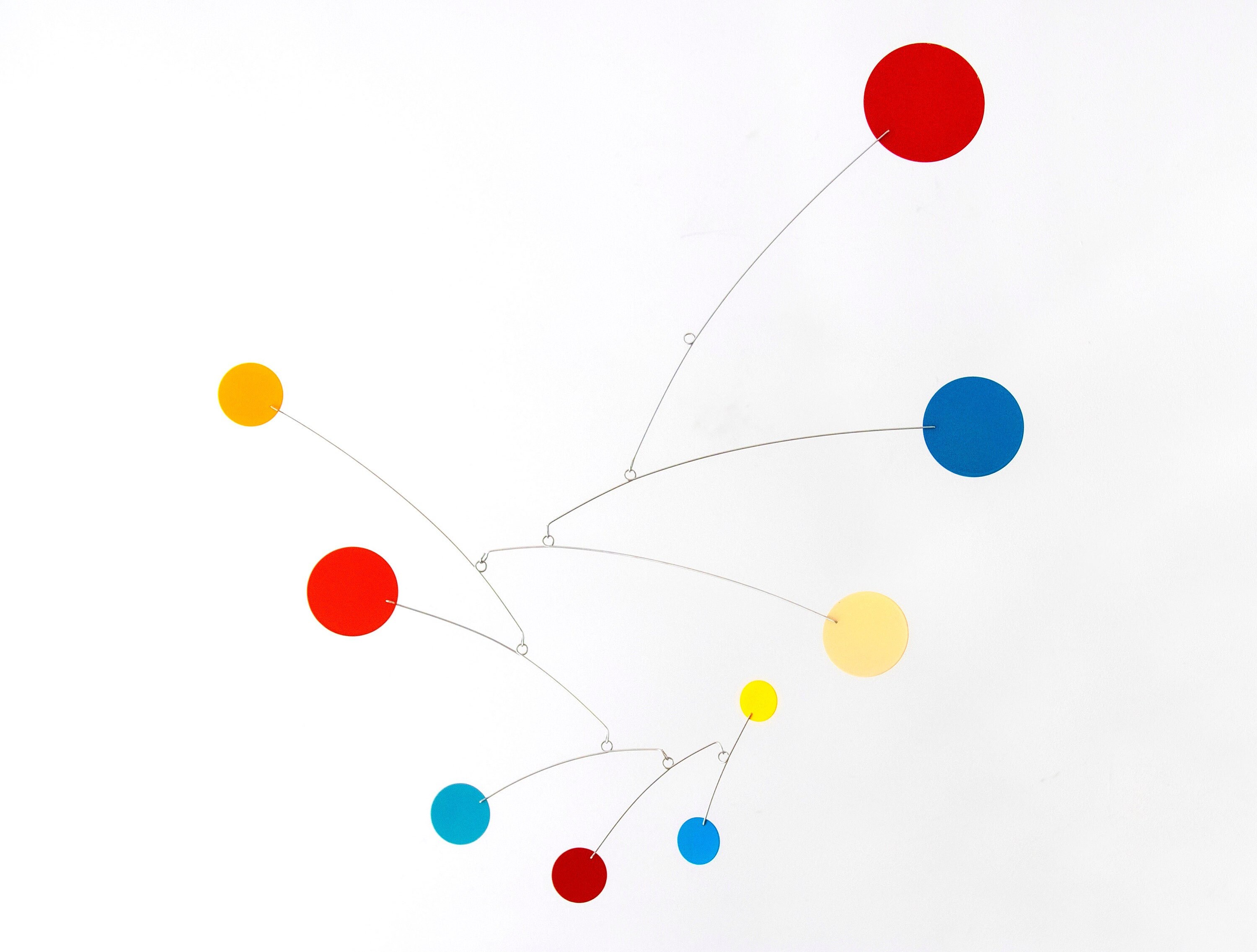 Mid-century Modern Mobile, Hanging Metal Mobile Sculpture In Multi-colors - Red, Orange, Yellow, Blues - Retro Modern Colors Decor 24"x 26