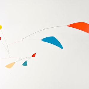 Large Mid-century Modern Mobile, Hanging Sculpture in multi-colors, red, orange, yellow, blue, mid-century colors gift, all metal  40&quot; X 16&quot;