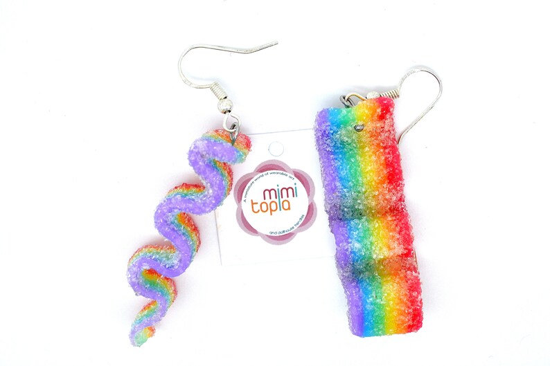 Ribbon candy earringsRainbow ribbon earringsRibbon gummy Etsy