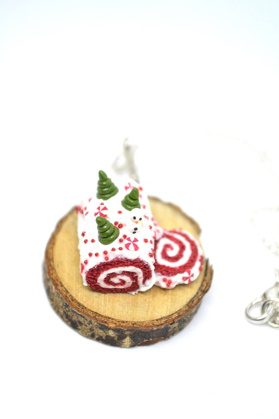Red Velvet Christmas Cake Roll Necklacechristmas Cake Etsy