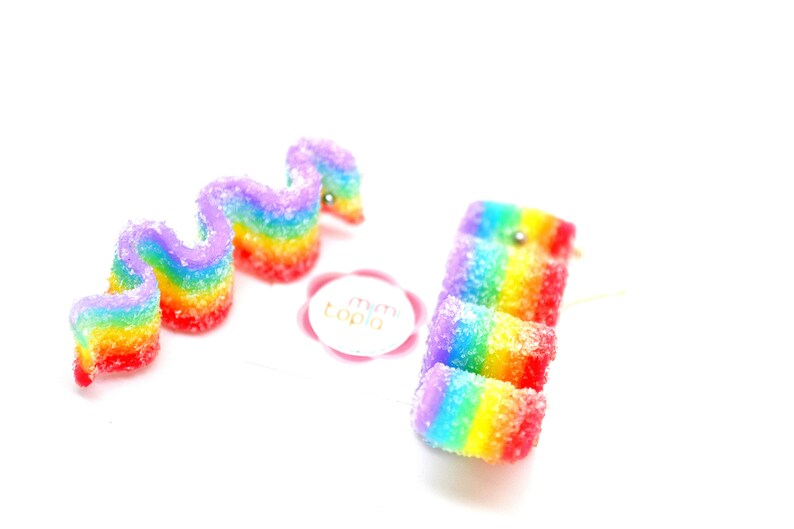 Ribbon candy earringsRainbow ribbon earringsRibbon gummy Etsy