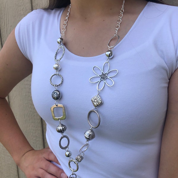 Chunky Silver Lanyard Necklace