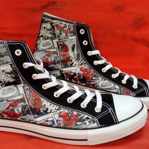 Custom Marvel Spider Man theme comic trainers shoes high top sneaker image 3