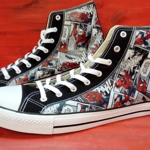 Custom Marvel Spider Man theme comic trainers shoes high top sneaker image 2