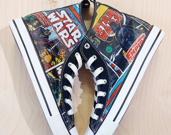 Tênis de cano alto artesanais inspirados em quadrinhos de Star Wars, tênis personalizados.