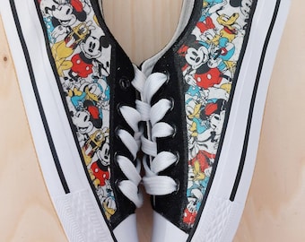 Hand Customised/Custom Disney theme trainers shoe sneakers low top sneaker, Mickey, Minnie, Donald Duck, Goofy