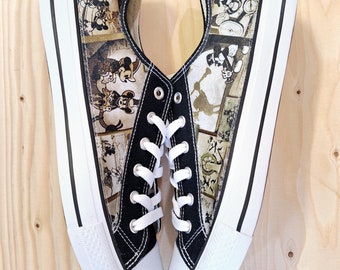 Hand Customised/Custom Vintage Style Mickey Mouse theme trainers shoes low top sneakers