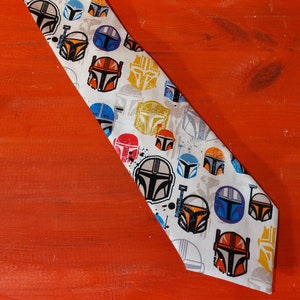 Hand Made Star Wars Mandalorian Helmet theme tie neck tie
