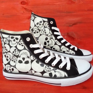 Hand Customised/Custom Glow In The Dark Skull Faces theme trainers shoes high top sneaker