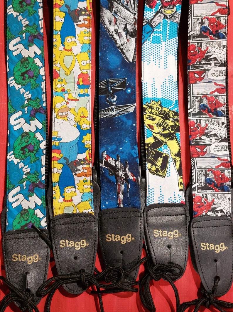 Handmade Character Fabric Guitar Strap, Adjustable Length image 1