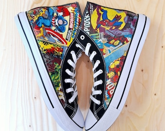 Hand Customised/Custom Marvel Comic Pages theme Shoes trainers high top sneaker