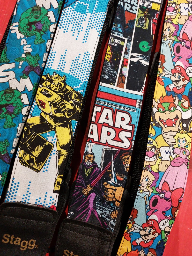 Handmade Character Fabric Guitar Strap, Adjustable Length image 3