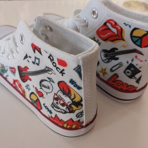 Hand Customised/custom Rock Star Guitar Theme Trainers Shoes High Top ...