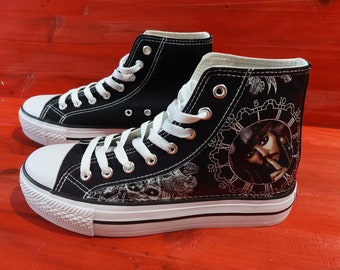 Custom Pirates Of The Caribbean Jack Sparrow them trainers shoes high top sneakersWheel Fabric.