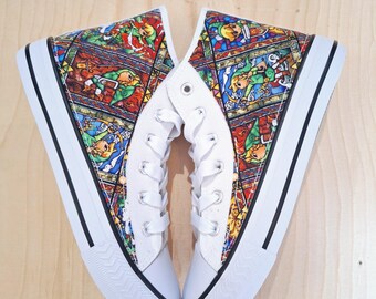 Benutzerdefinierte Legende von Zelda Glasfenster Gaming Thema schnüren Turnschuhe Schuhe hohe Spitzen Turnschuhe