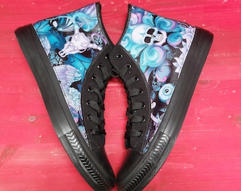 Hand Customised/Custom Skulls and Ram skulls theme Shoes trainers high top sneakers