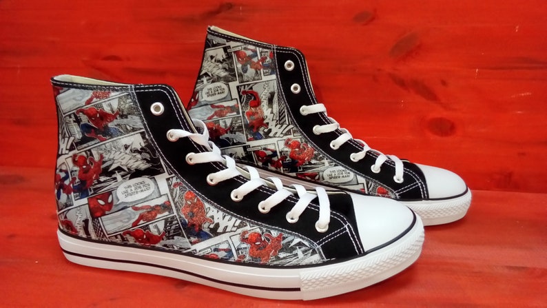 Custom Marvel Spider Man theme comic trainers shoes high top sneaker image 3