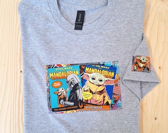 Hand Customised/Custom Mandalorian theme T-Shirts, Mandalorian Helmets Grogu